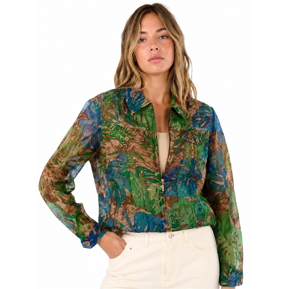 NWT Sheer Tropical Botanical Utility Jacket Resort Wear Medium $119